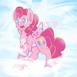 Size: 800x800 | Tagged: artist needed, source needed, safe, pinkie pie, pegasus, pony, g4, cloud, female, g5 concept leak style, g5 concept leaks, mare, on a cloud, pegasus pinkie pie, pinkie pie (g5 concept leak), race swap, redesign, sky, solo