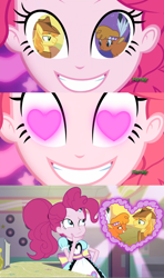 Size: 1280x2160 | Tagged: safe, artist:themexicanpunisher, edit, edited screencap, screencap, braeburn, little strongheart, pinkie pie, buffalo, coinky-dink world, eqg summertime shorts, equestria girls, over a barrel, braeheart, female, heart eyes, male, meme, pinkie's eyes, shipping, straight, wingding eyes