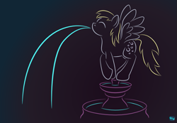 Size: 751x521 | Tagged: safe, artist:quint-t-w, derpy hooves, pegasus, pony, g4, female, fountain, gradient background, minimalist, modern art, old art, solo, spitting, water