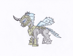 Size: 780x609 | Tagged: safe, artist:terrortheslayer, oc, oc only, oc:mantis, changeling, armor, changeling armor, changeling oc, helmet, male, simple background, solo, traditional art, white background