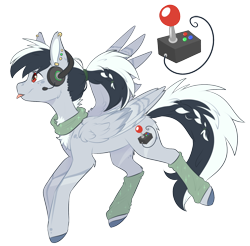 Size: 1648x1621 | Tagged: safe, artist:doekitty, oc, oc only, oc:tess, pegasus, pony, female, headphones, leg warmers, mare, simple background, solo, tongue out, transparent background