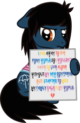 Size: 627x958 | Tagged: safe, artist:lightningbolt, derpibooru exclusive, earth pony, pony, g4, .svg available, angry, bring me the horizon, ears back, equestria girls ponified, hoof hold, implied gay, implied shipping, lip piercing, long sleeves, looking at you, oliver sykes, paint, paint stains, piercing, ponified, pony shaming, show accurate, sign, simple background, sitting, solo, svg, tattoo, transparent background, vector
