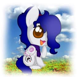 Size: 720x720 | Tagged: safe, oc, oc only, oc:yanel love, pegasus, pony, cute, female, field, full body, mare, sitting, solo, tied hair
