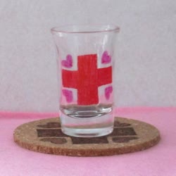 Size: 1024x1024 | Tagged: safe, artist:malte279, nurse redheart, g4, coaster, commission, cork, craft, cutie mark, glass, glass painting, pyrography, shot glass, traditional art