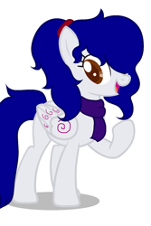 Size: 642x960 | Tagged: artist needed, safe, oc, oc only, oc:yanel love, pegasus, pony, clothes, female, full body, mare, scarf, simple background, smiling, solo, tied hair, white background