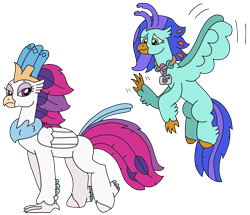 Size: 2347x2017 | Tagged: safe, artist:supahdonarudo, queen novo, oc, oc:sea lilly, classical hippogriff, hippogriff, g4, my little pony: the movie, camera, flying, high res, jewelry, necklace, queen novo is not amused, simple background, story included, transparent background, waving