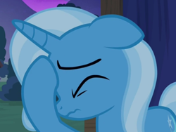 Size: 862x648 | Tagged: safe, screencap, trixie, pony, g4, no second prances, cropped, eyes closed, female, solo, wavy mouth