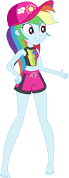 Size: 4025x10300 | Tagged: safe, artist:marcorulezzz, rainbow dash, equestria girls, g4, my little pony equestria girls: better together, absurd resolution, barefoot, beautiful, board shorts, cap, clothes, feet, female, geode of super speed, hat, legs, magical geodes, sexy, shorts, simple background, smiling, solo, swimsuit, tomboy, transparent background, vector