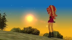 Size: 1600x900 | Tagged: safe, sunset shimmer, equestria girls, g4, crossover, grand theft auto, gta san andreas, sun, tree