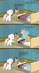 Size: 1221x2262 | Tagged: safe, artist:midwestbrony, doctor whooves, nurse redheart, time turner, oc, oc:harmony star, earth pony, pony, g4, bed, comic, cutie mark, dialogue, female, hospital, male, mare, stallion