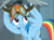 Size: 1271x935 | Tagged: safe, screencap, rainbow dash, pegasus, pony, newbie dash, cropped, female, goggles, lidded eyes, mare, smiling, smirk, solo, spread wings, wing hands, wings