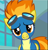 Size: 900x941 | Tagged: safe, screencap, spitfire, pegasus, pony, g4, newbie dash, clothes, cropped, cute, cutefire, daaaaaaaaaaaw, female, folded wings, goggles, grin, looking at you, mare, smiling, solo, uniform, wings, wonderbolts uniform