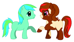 Size: 920x528 | Tagged: safe, artist:chili19, oc, oc only, oc:peppermint, earth pony, pony, colt, duo, earth pony oc, female, filly, freckles, male, raised hoof, simple background, transparent background