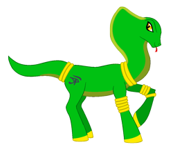 Size: 958x827 | Tagged: safe, artist:chili19, oc, oc only, original species, snake, snake pony, bracelet, jewelry, male, neck rings, raised hoof, simple background, solo, tongue out, transparent background