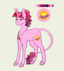 Size: 2104x2324 | Tagged: safe, artist:kayotanv87, oc, oc only, oc:daylight sparkle, pony, unicorn, cutie mark, female, high res, jewelry, leonine tail, lidded eyes, looking at you, magical lesbian spawn, mare, necklace, next generation, offspring, parent:sunset shimmer, parent:twilight sparkle, parents:sunsetsparkle, redraw, reference sheet, simple background, solo