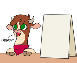 Size: 1100x900 | Tagged: safe, artist:hiddelgreyk, arizona (tfh), cow, them's fightin' herds, applejack's sign, arizona's sign, bandana, cloven hooves, community related, female, meme template, sign, simple background, solo, white background
