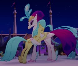 Size: 791x675 | Tagged: safe, screencap, princess skystar, queen novo, classical hippogriff, hippogriff, g4, my little pony: the movie, canterlot, celebration, claws, cropped, cute, duo focus, eyeshadow, female, folded wings, happy ending, hug, lidded eyes, makeup, mother and child, mother and daughter, motherly love, night, nuzzling, proud, reunion, skyabetes, smiling, talons, teenager, wings, you are so grounded