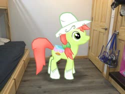 Size: 2046x1536 | Tagged: safe, edit, editor:topsangtheman, gameloft, peachy sweet, earth pony, pony, g4, apple family member, augmented reality, irl, photo