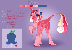 Size: 3500x2454 | Tagged: safe, artist:nobleclay, oc, oc only, oc:valentine, pony, unicorn, bow, female, hair bow, high res, mare, offspring, parent:princess cadance, parent:shining armor, parents:shiningcadance, reference sheet, solo