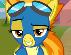 Size: 1206x940 | Tagged: safe, screencap, spitfire, pegasus, pony, g4, newbie dash, bedroom eyes, close-up, clothes, cropped, dreamworks face, female, grin, lidded eyes, looking at you, mare, raised eyebrow, seductive look, sexy, shit eating grin, smiling, smug, solo, stupid sexy spitfire, uniform, wonderbolts uniform