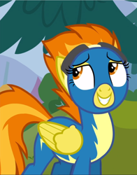 Size: 738x939 | Tagged: safe, screencap, spitfire, pony, g4, newbie dash, cropped, cute, cutefire, female, lidded eyes, looking up, smiling, solo