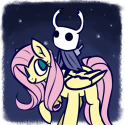 Size: 1280x1280 | Tagged: safe, artist:taika403, fluttershy, pegasus, pony, g4, duo, hollow knight, night, riding, riding a pony