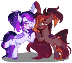 Size: 1920x1677 | Tagged: safe, artist:akiiichaos, oc, oc only, oc:alex, oc:crimson, bat pony, pony, base used, bat pony oc, bipedal, cheek squish, colored hooves, ethereal mane, female, mare, simple background, squishy cheeks, starry mane, transparent background