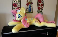 Size: 1280x826 | Tagged: safe, artist:purplenebulastudios, fluttershy, pony, g4, irl, photo, plushie, prone, solo