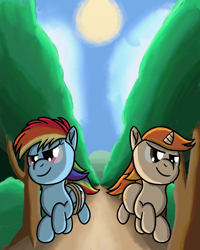 Size: 2400x3000 | Tagged: safe, artist:saburodaimando, rainbow dash, oc, oc:danged spell, g4, alternate universe, colt, female, filly, filly rainbow dash, high res, male, rope, running, younger