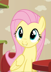 Size: 536x756 | Tagged: safe, screencap, fluttershy, pegasus, pony, flutter brutter, g4, cropped, cute, female, mare, shyabetes, sitting, smiling, solo