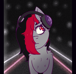 Size: 1000x970 | Tagged: safe, artist:lazerblues, oc, oc only, oc:miss eri, earth pony, pony, black and red mane, headphones, solo, two toned mane