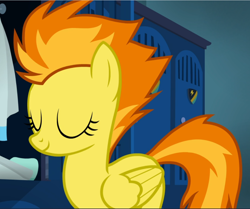 Size: 1122x940 | Tagged: safe, screencap, spitfire, pegasus, pony, g4, top bolt, cropped, eyes closed, female, mare, smiling, solo