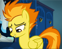 Size: 1177x941 | Tagged: safe, screencap, spitfire, pegasus, pony, g4, top bolt, cropped, cute, cutefire, female, lidded eyes, mare, smiling, solo