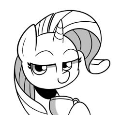 Size: 599x570 | Tagged: safe, artist:handgunboi, rarity, pony, unicorn, g4, cup, female, food, looking at you, monochrome, simple background, solo, tea, white background
