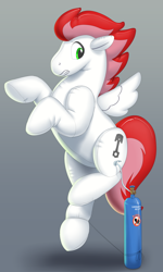 Size: 3000x5000 | Tagged: safe, artist:dirtybird, oc, oc:swift apex, inflatable pony, pegasus, pony, pooltoy pony, air inflation, fetish, floating, helium inflation, helium tank, inflatable, inflatable fetish, inflatable toy, inflation, not zipp storm, pool toy, transformation