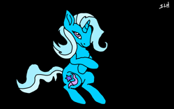 Size: 640x400 | Tagged: safe, artist:komodoyena, trixie, pony, unicorn, g4, bipedal, black background, black outlines, crossed arms, female, horn, looking at you, mare, simple background, smiling