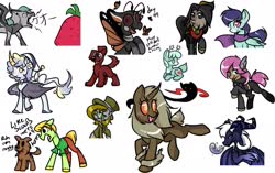 Size: 2233x1400 | Tagged: safe, artist:aviivix, oc, dog, dragon, ghost, griffon, moth, mothpony, original species, pony, undead, clothes, curved horn, dragon oc, food, hat, horn, ponified, prone, raised hoof, scarf, scooby-doo, scooby-doo!, shaggy rogers, simple background, smiling, strawberry, top hat, white background