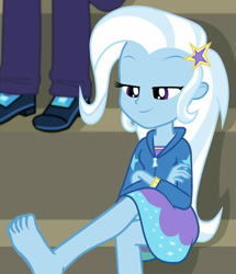 Size: 819x952 | Tagged: safe, edit, edited screencap, editor:grapefruitface, screencap, golden hazel, trixie, equestria girls, g4, my little pony equestria girls: choose your own ending, sock it to me, sock it to me: trixie, barefoot, barefooting, cropped, crossed arms, feet, solo focus