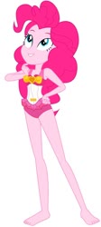 Size: 388x866 | Tagged: safe, artist:marcorulezzz, editor:thomasfan45, vector edit, pinkie pie, equestria girls, g4, my little pony equestria girls: better together, bare shoulders, barefoot, clothes, cute, feet, female, frilled swimsuit, hand on hip, happy, legs, one-piece swimsuit, simple background, sleeveless, smiling, solo, swimsuit, thinking, tricolor swimsuit, vector, white background