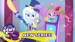 Size: 1280x720 | Tagged: safe, screencap, spike, spike the regular dog, trixie, dog, equestria girls, g4, my little pony equestria girls: better together, street magic with trixie, sword, weapon, youtube thumbnail