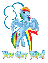 Size: 720x937 | Tagged: safe, artist:texasuberalles, part of a set, rainbow dash, pegasus, pony, g4, backwards cutie mark, cutie mark background, female, flying, frog (hoof), mare, pointing, positive ponies, smiling, solo, underhoof, you got this