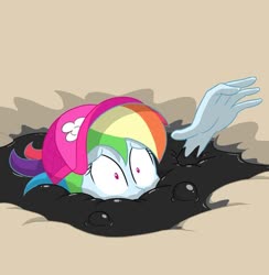 Size: 582x596 | Tagged: safe, artist:hefess, rainbow dash, equestria girls, g4, my little pony equestria girls: better together, asphyxiation, bubble, clothes, cropped, drowning, female, fetish, imminent death, peril, quicksand, scared, sinking, solo, swimsuit, tar, tar pit
