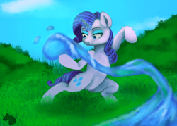 Size: 2100x1500 | Tagged: safe, artist:jazzwolfblaze, rarity, pony, unicorn, g4, action pose, avatar the last airbender, bipedal, crossover, cutie mark, female, magic, mare, smiling, solo, speedpaint available, waterbending