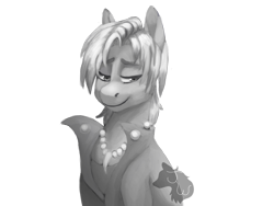 Size: 1024x768 | Tagged: safe, artist:jazzwolfblaze, oc, oc only, pony, clothes, coat, grayscale, jewelry, lidded eyes, monochrome, necklace, simple background, smiling, solo, transparent background