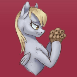 Size: 550x551 | Tagged: safe, artist:jazzwolfblaze, edit, part of a set, derpy hooves, pegasus, pony, g4, bedroom eyes, cargo ship, cropped, female, food, gradient background, hoof hold, mare, muffin, profile, shipping, smiling, solo