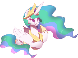 Size: 3812x2855 | Tagged: safe, artist:jennithedragon, princess celestia, alicorn, pony, g4, colored pupils, crown, cute, cutelestia, ethereal mane, female, high res, hoof shoes, jewelry, mare, peytral, ponyloaf, prone, regalia, simple background, smiling, solo, starry mane, transparent background