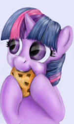 Size: 1446x2418 | Tagged: safe, artist:joycat, twilight sparkle, pony, g4, cookie, eating, female, food, simple background, solo