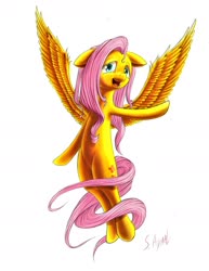 Size: 1700x2200 | Tagged: safe, artist:sayaal, fluttershy, pony, g4, female, simple background, singing, solo
