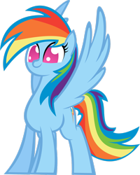 Size: 2193x2735 | Tagged: safe, artist:kalleflaxx, rainbow dash, pegasus, pony, g4, backwards cutie mark, female, high res, mare, simple background, smiling, solo, spread wings, transparent background, wings