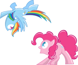 Size: 2682x2236 | Tagged: safe, artist:kalleflaxx, pinkie pie, rainbow dash, earth pony, pegasus, pony, g4, backwards cutie mark, duo, female, high res, mare, simple background, smiling, transparent background